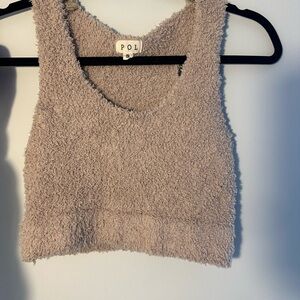 POL Women's Cream Fuzzy Tank Top